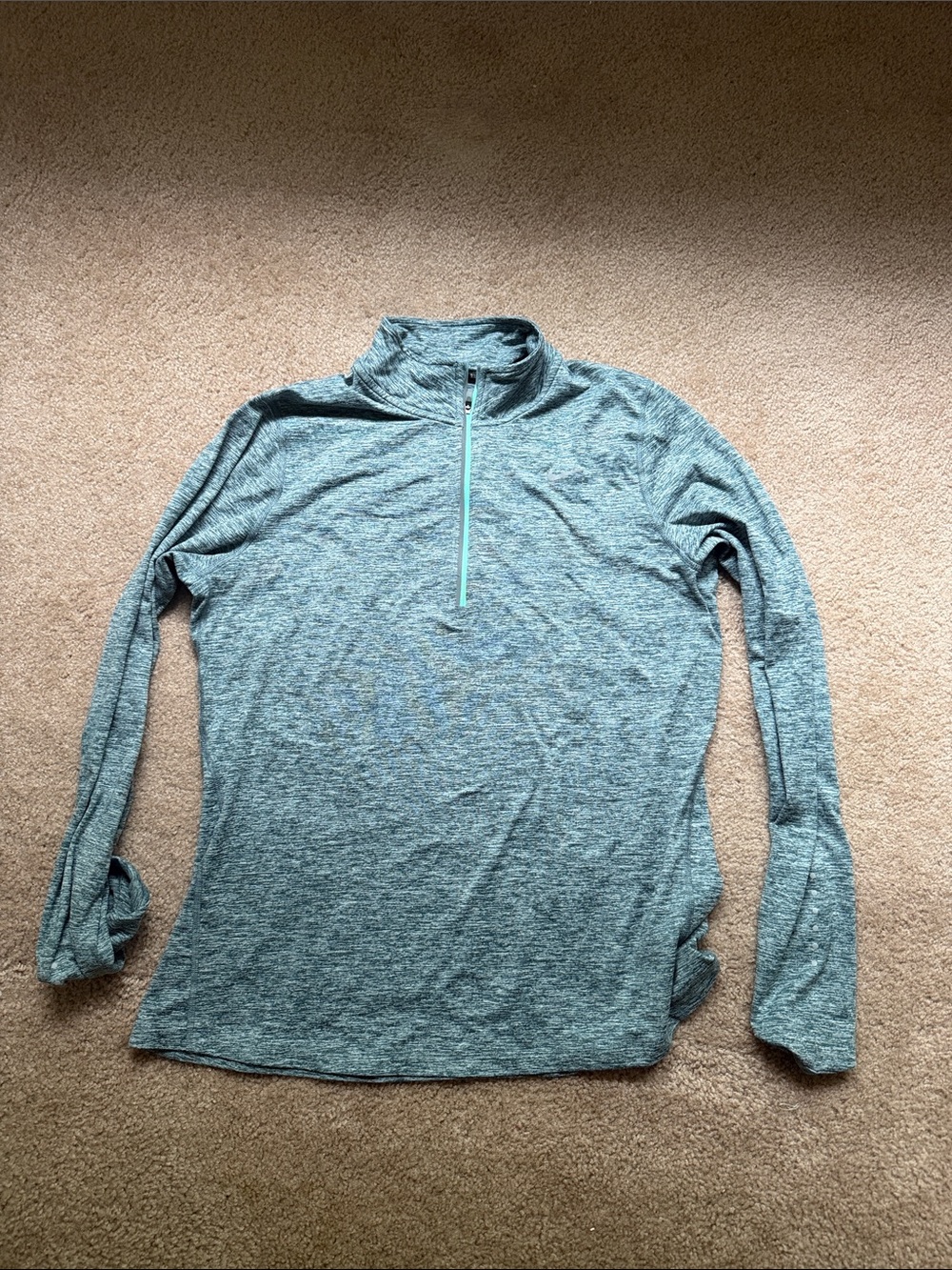 Nike Heather Teal Quarter-Zip Long Sleeve Top